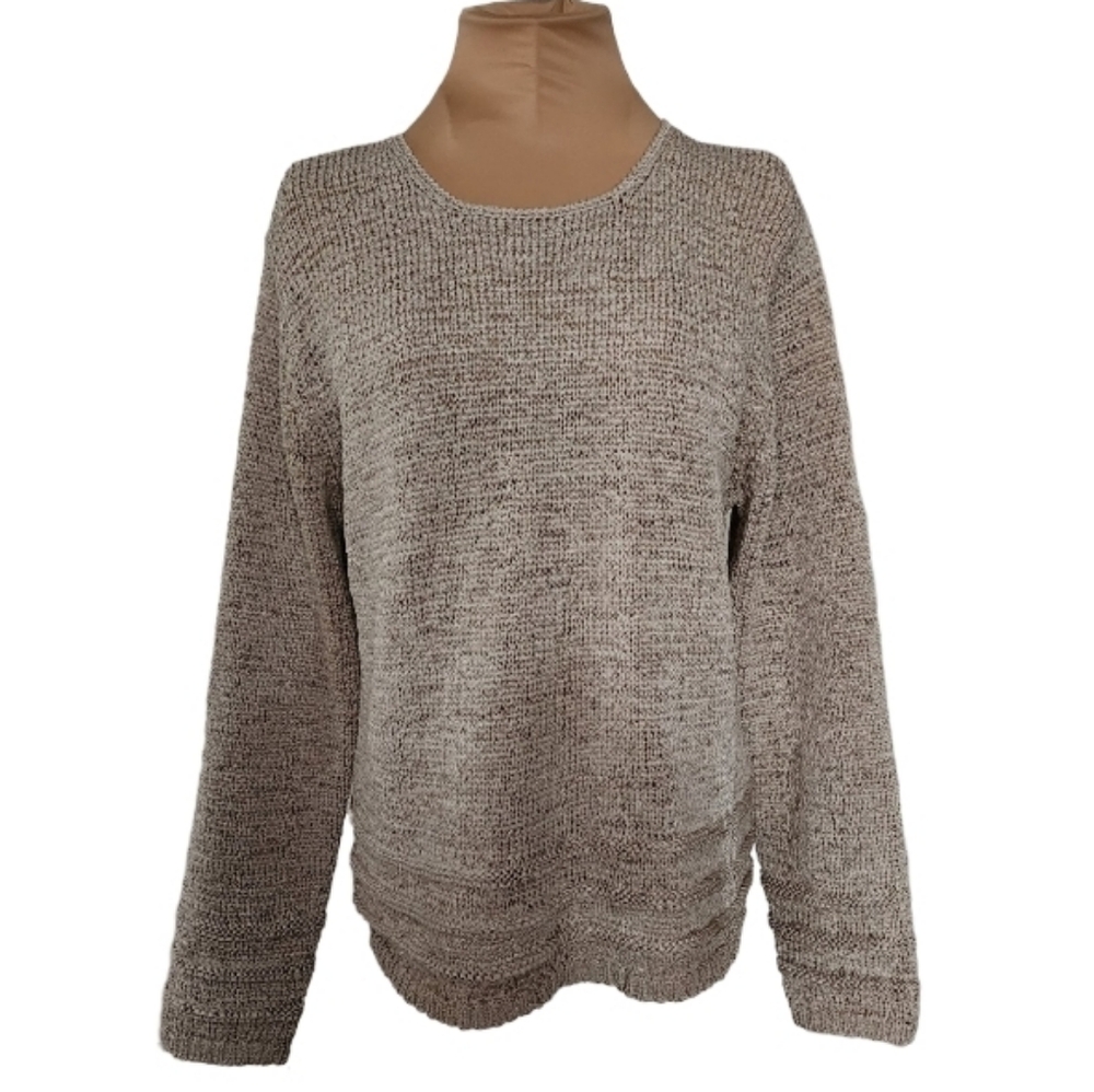 Coldwater Creek Ribbon Knit Tan Sweater Tape Yarn Textured Women's‎ Medium